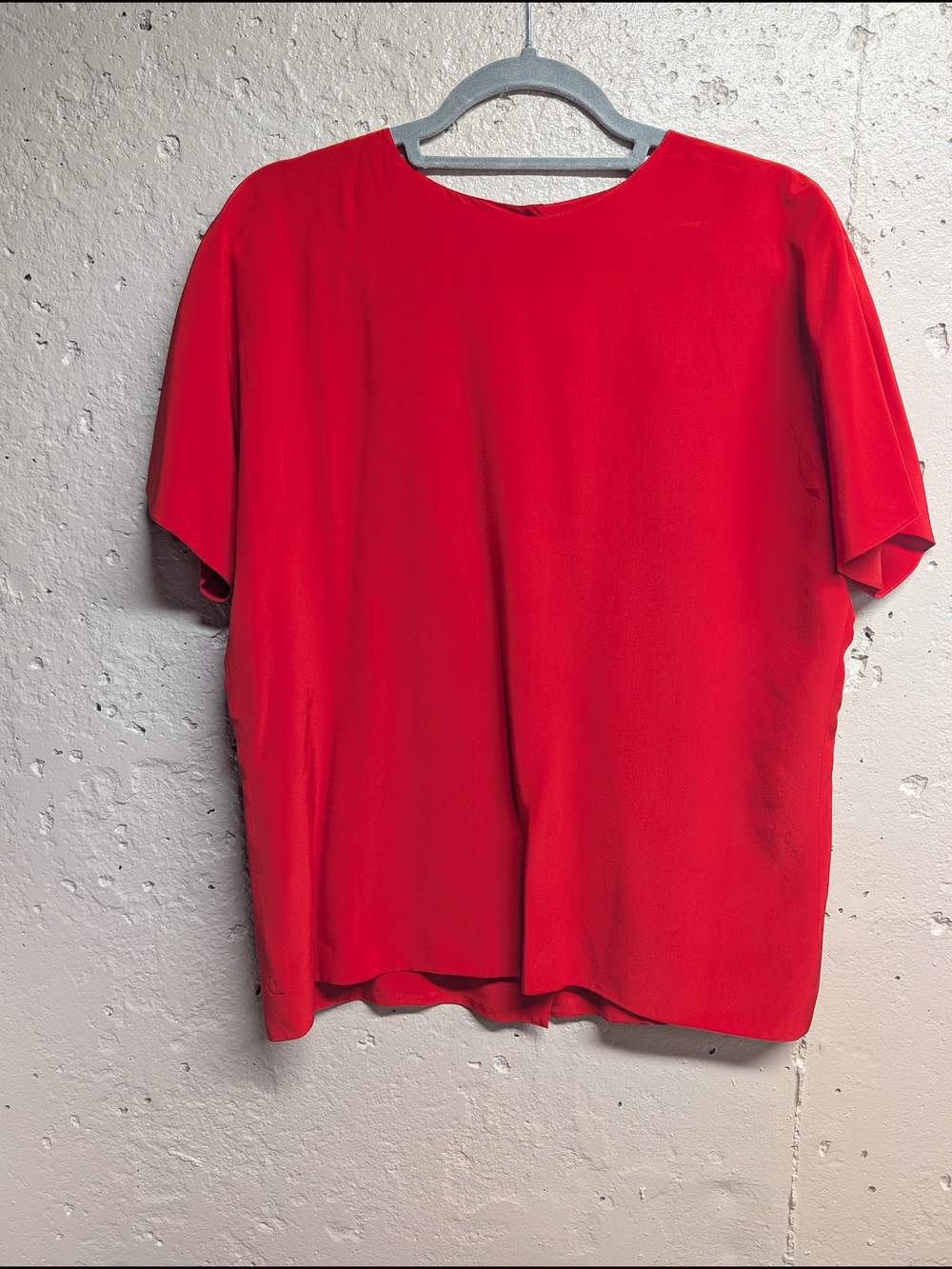 Vintage 100% Silk Red Button Back Blouse Flowy Romantic